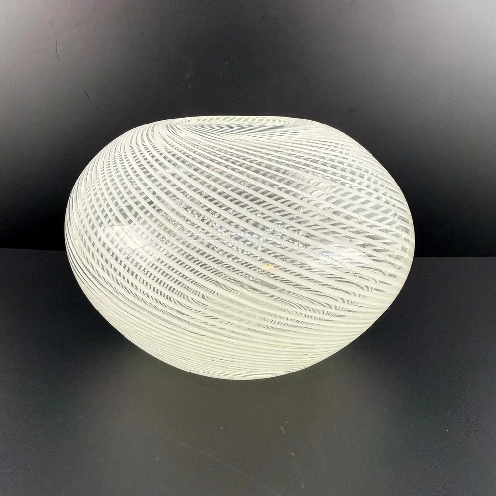 Vintage Murano‎ Venini Mezza Filigrana Glass Vase White Latticino Spiral MCM